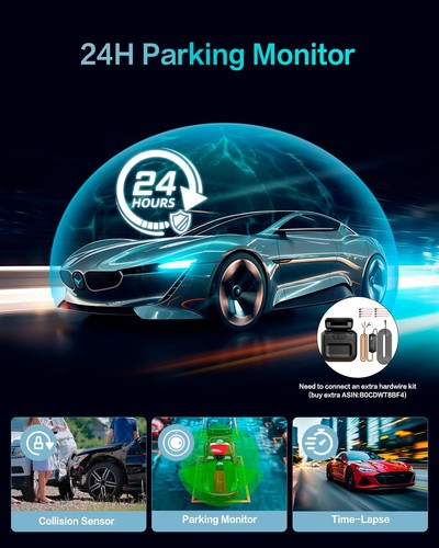 AI Dash Cam Front Rear Inside, 4 Channel 3k+1080P*3 Dashcam with Smart Drivin... - Picture 8 of 9