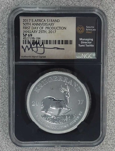 2017 South Africa 1 oz. .999 Silver Krugerrand 50th Anniversary NGC SP69 (184)
