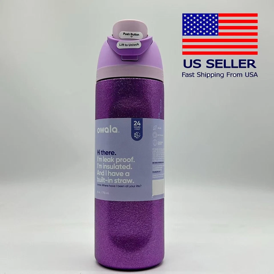 Taza deportiva botella de agua púrpura brillante Owala FreeSip 24 oz - Nueva Foto 2 de 4
