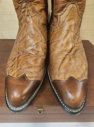 Vtg TEXAS Boot Western Cowboy Mens 10D Marbled Brown Leather 1081 USA Made M81 - Picture 6 of 22