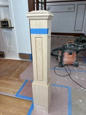 Red Oak 6.5" x 6.5" x 48" Routered Panel Newel Post and Half Newel 