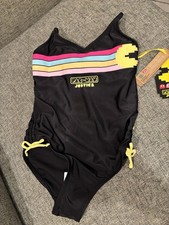 Justice Girls Pacman Black One-Piece Swimsuit NWT, Size S 7/8 NEW UPF50
