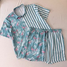 VATPAVE Flamingo Tropical Matching Shirt Shorts Set XXL Hawaiian Beach