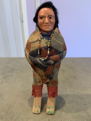 Vintage Skookum Indianer Puppe Perlen Decke 1930-40er Jahre Materialmix
