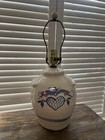 Rowe Pottery Works Stamped Blue Heart Crock Table Lamp 13”