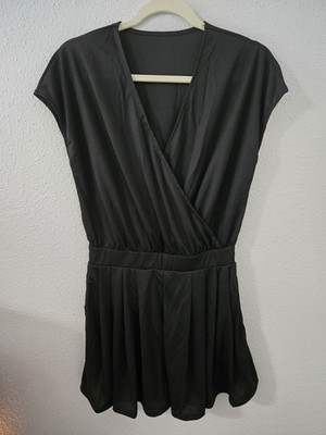 Halara Women's Black V-neck Waffle Knit Romper w/Pockets Sz M NWT