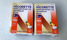 Lot of 2 Nicorette 2mg Gum Fruit Chill 100 Pieces Each EXP 1/28
