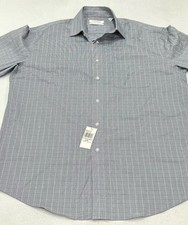 Calvin Klein Men  s Tech Active Stretch Dress Shirt, Blue Plaid, M 15-15.5-36/37 
