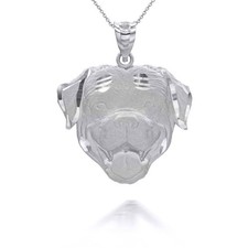 Polished 925 Sterling Silver Rottweiler Rottie Dog Head Charm Pendant Necklac...