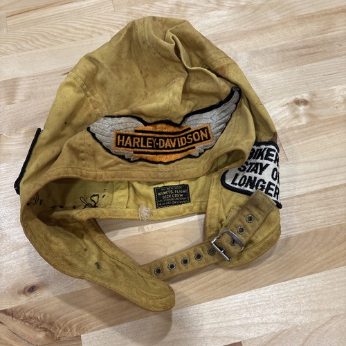 RARE VTG 1940s Harley Davidson Motorcycle Patches Cloth Aviator Cap WWII Era