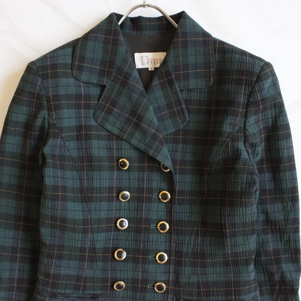 Chaqueta Christian Dior M Excelente Estado Verde Lana Diseño Cuadros Foto 2 de 4