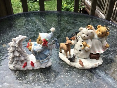 cherished teddies christmas figurines Lot Of 2 Larger Size