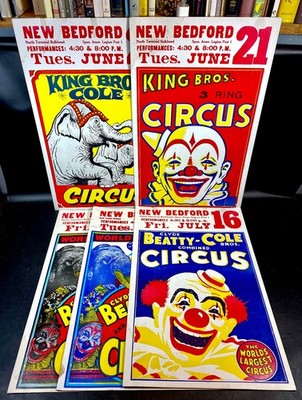 Vintage 5x New Bedford Circus Posters Lot ~ King Bros Clyde Beatty-Cole 14 x 22