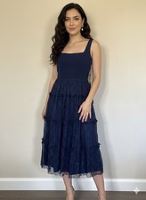 Adrianna Papell Midnight Mikado Lace Ruffle A-Line Midi Dress Square Neck 4