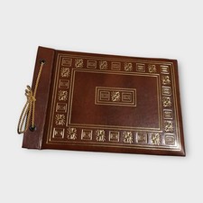 Vintage 1960s Brown Gold Embossed scrapbook Photo Album Black Paper Leather