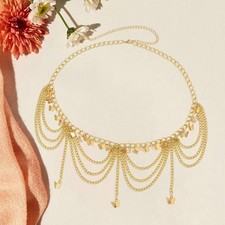 Cinturón de cadena de metal con cadena de cintura para mujer elegante decoración en capas joyería para falda