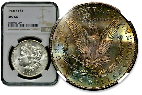 1901-O Morgan Silver One $1 Dollar NGC MS64 REV Colorful Iridescent Toning CC853