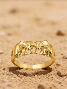 Authentic Gold-Plated Zinc Carved Out Elephant Design Ring Size 8