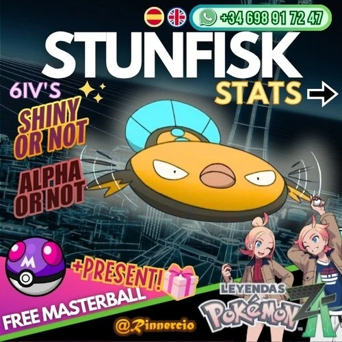 Stunfisk Shiny Alpha 6IVs Competitive for Pokemon ZA Legends + Free Masterball