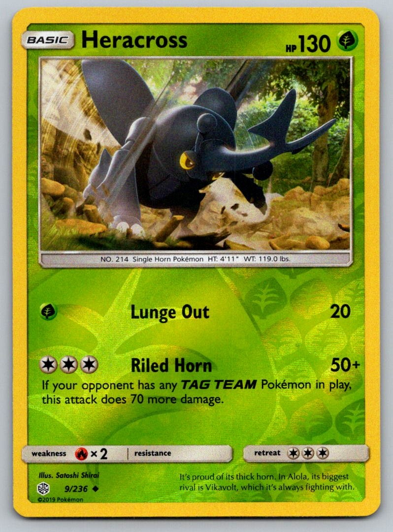 Pokemon Cosmic Eclipse Heracross Uncommon 9/236 Reverse Holo Near Mint