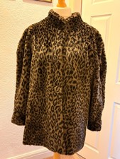 Vintage 80s Leopard Print Faux Fur Coat UK Made Oversized Glam Mob Wife  16 /18