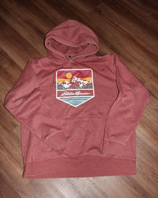 Eddie Bauer Womens XL Red Pullover Hoodie Graphic Print Logo Pockets Outdoor