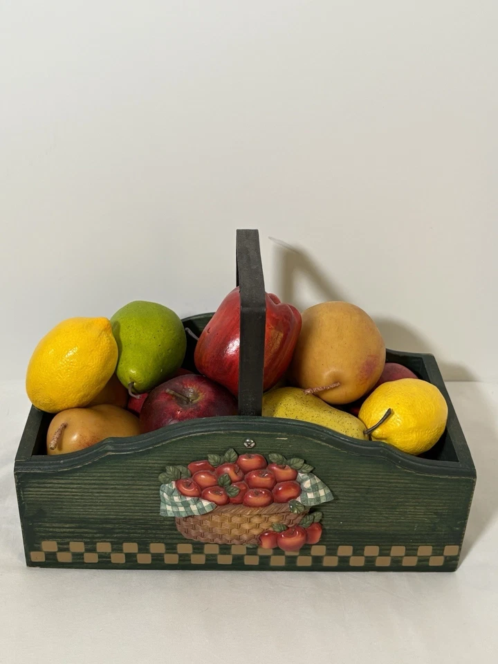 Vintage Wooden Fruit Basket Crate w/ Movable Handle Country Farmhouse Decor 13” - Image 3 of 4
