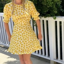 Faithfull The Brand Florence Mini Dress Constance Floral Marigold, NWT SZ Large
