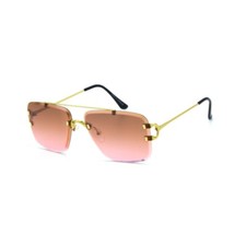 Men Retro Sunglasses Hip Hop Shades Square Frame Gold Metal Rimless Driving NEW