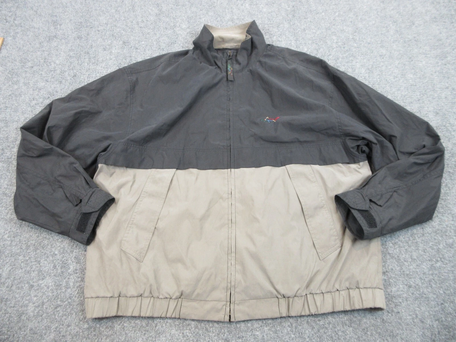 VINTAGE Greg Norman Jacket Mens Extra Large Black Full Zip Golf Shark Logo Coat