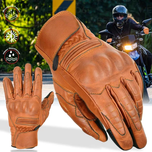 Waxed Leather Vintage Best Knuckle Winter Summer Motorcycle Motorbike Gloves