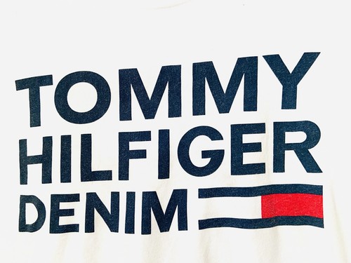 Vintage Tommy Hilfiger Denim Spellout T-Shirt Men's Size Medium Logo Tee - Picture 2 of 9