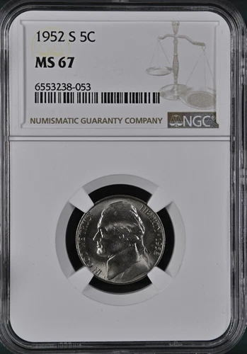 1952–S 5C Jefferson Nickel NGC MS67     6553238-053