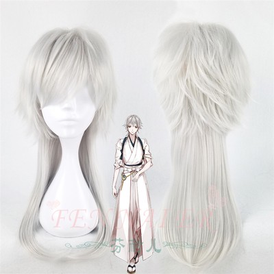 Fashion Cosplay Tsurumaru Kuninaga Silvery White Mid Long Curly