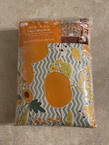 Vinyl Floral Tablecloth 100% PEVA with Non Woven Backing Green/Orange 60 x 102"