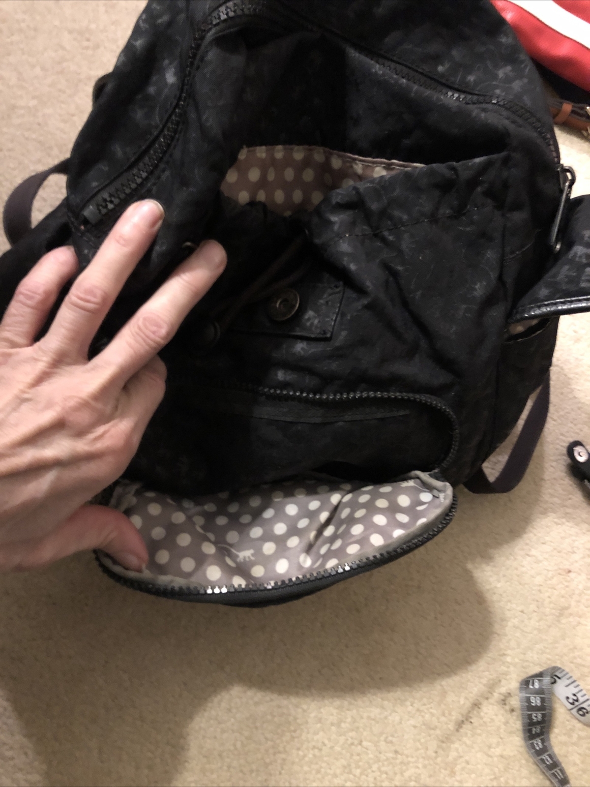 Authentic Kipling Black Pattern Canvas Backpack W… - image 5