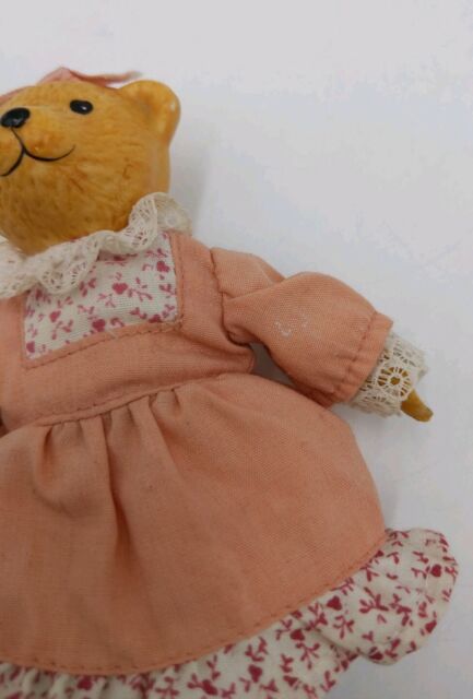 Soft Body Bear Doll Figurine w/pink dress