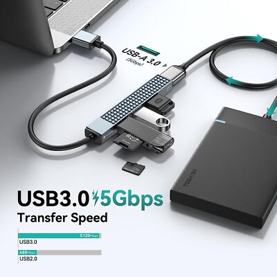 Yottamaster 4 USB 3.0 Hub Slim USB-Multiport Adapter mit SD TF für PC Macbook