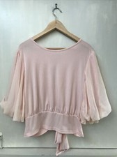 Francescas Mi Ami Top Open Tie Back Balloon Sleeves Elastic Waist Size L Large