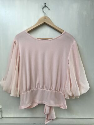 Francescas Mi Ami Top Open Tie Back Balloon Sleeves Elastic Waist Size L Large