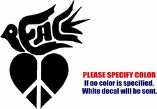 Peace Symbol Heart Dove Decal Sticker Funny Vinyl Car Window Bumper Laptop 10"