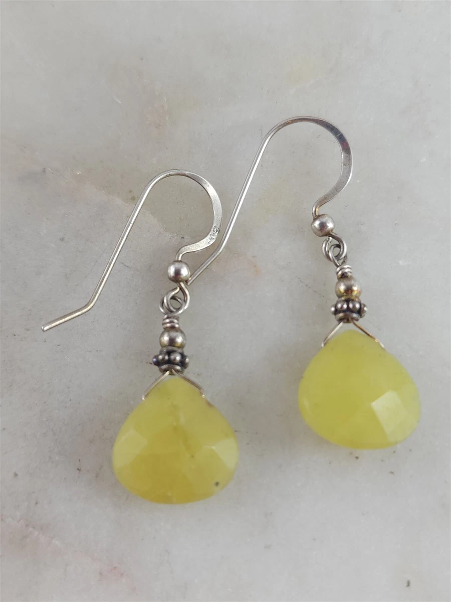 Vintage Sterling Silver Faceted Green Stone Dangle Earrings 3.6