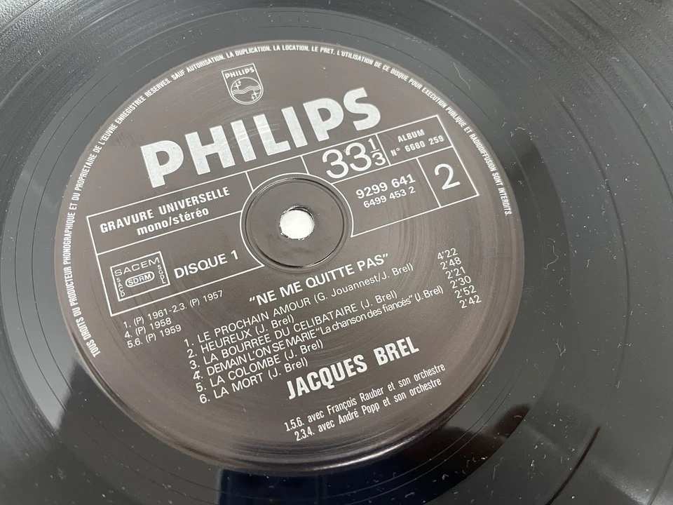 Jacques Brel Ne Me Quitte Pas 2LP Vinyl Album Philips 9299 641 Mono/Stereo - Image 3 of 4