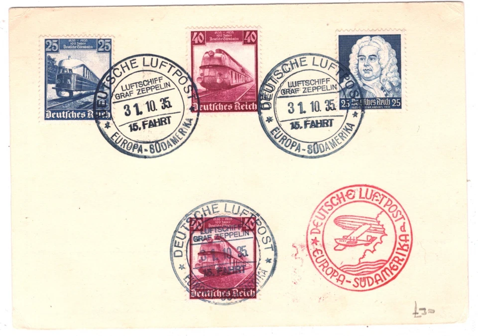 GERMANY Hindenburg 6p Card GRAF ZEPPELIN 1935 *15.SÜDAMERIKAFAHRT* Flight KZ209 - Image 3 of 4