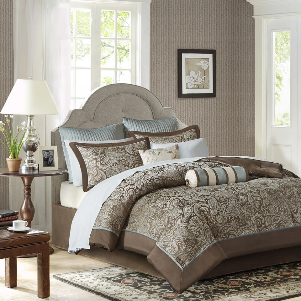 Madison Park 12-Pcs Faux Silk Jacquard Paisley Comforter Set-All Season Bedding - Image 4 of 4