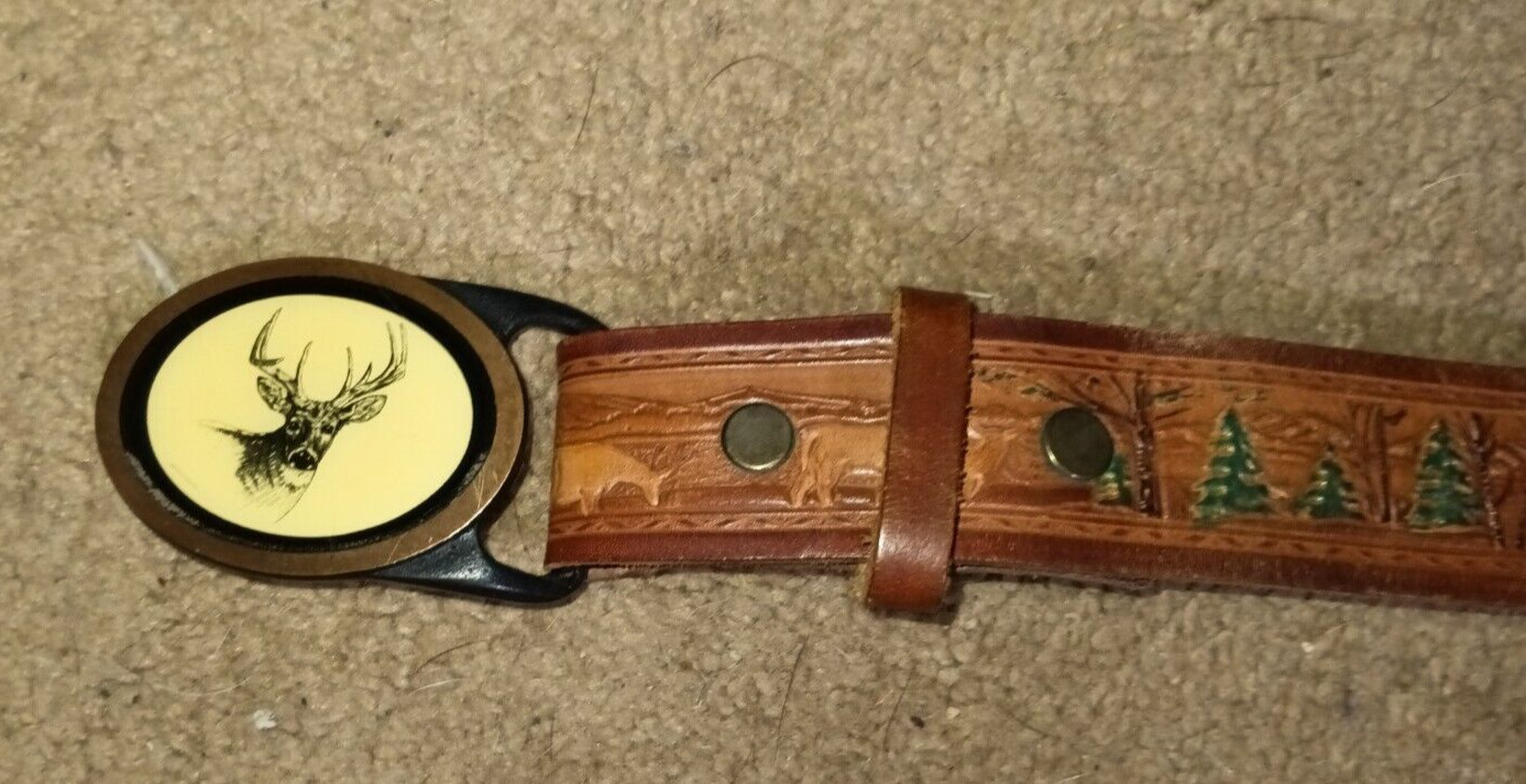 1981 Tech Ether Guild Deer Buck Solid Brass Belt … - image 1