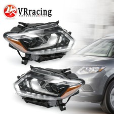 For 2014 2015 2016 Nissan Rogue Headlights Left+Right Side LED Black Headlamps