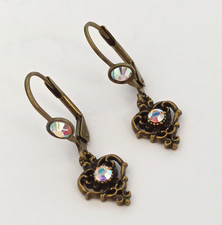 Michal Negrin Earrings AB Small Drop Dainty Filigree Crystal Victorian Revival