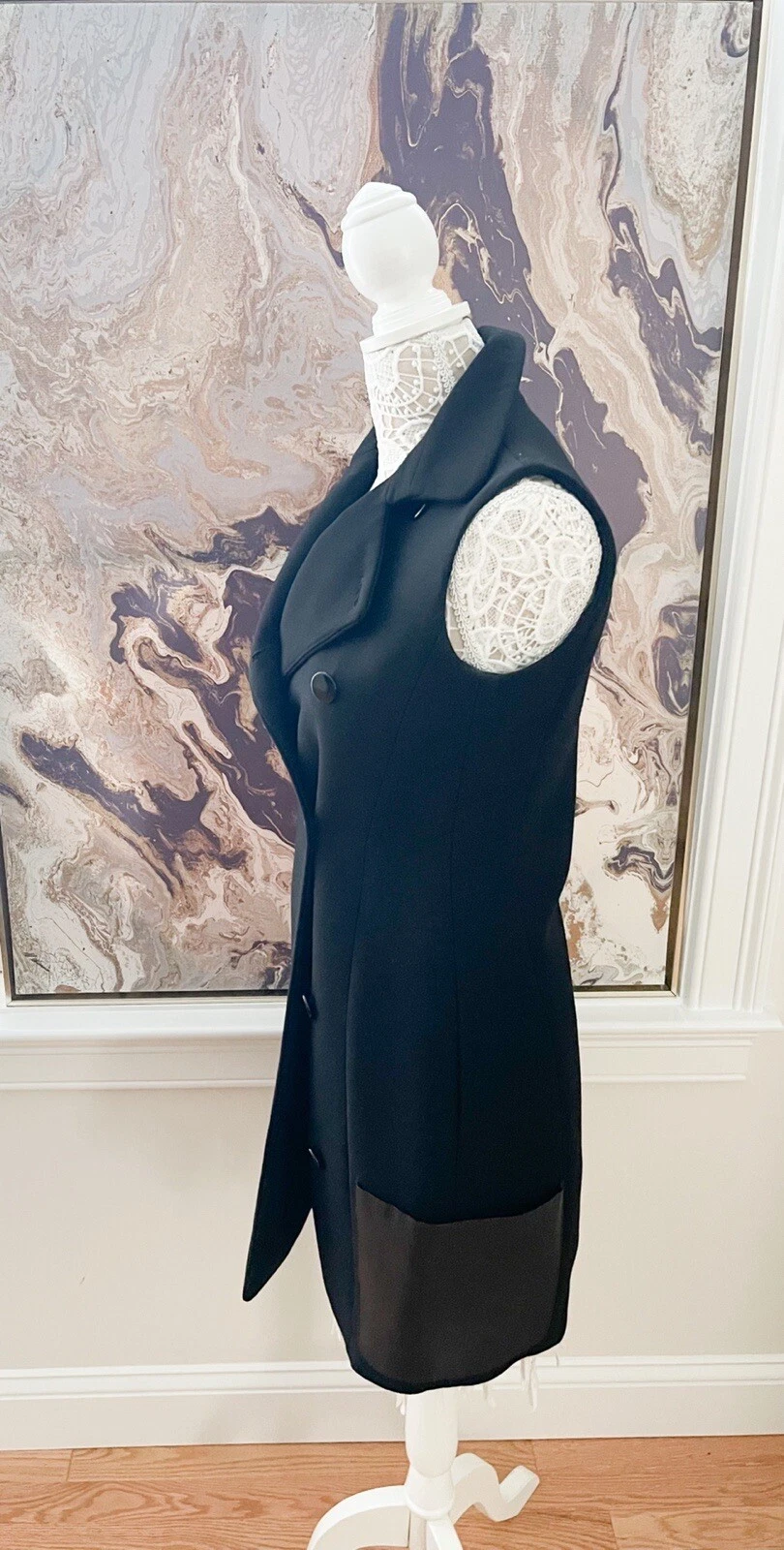 Abito gilet Celine in pelle nera con tasche e bottoni