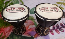 2  Vintage Ron Jon Surf Shop Tiki Wooden Djembe Drum Souvenir Decoration Turtles